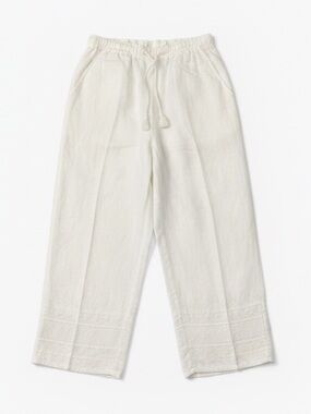 St. Tropez 100% Linen White Pull-On Elastic Waist Wide Leg Pants Size Small